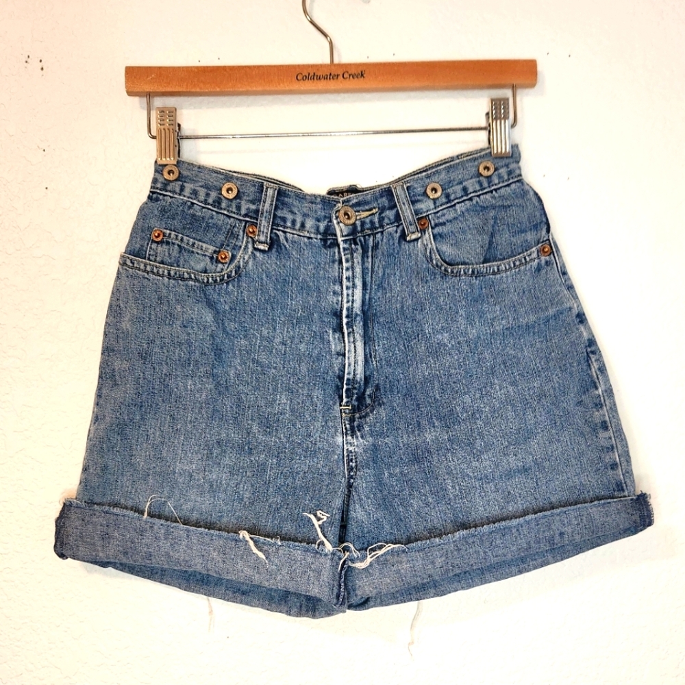 American Eagle Outfitters Dungarees Blue‎ Jean Shorts High-Waisted Raw Hem, Sz 4